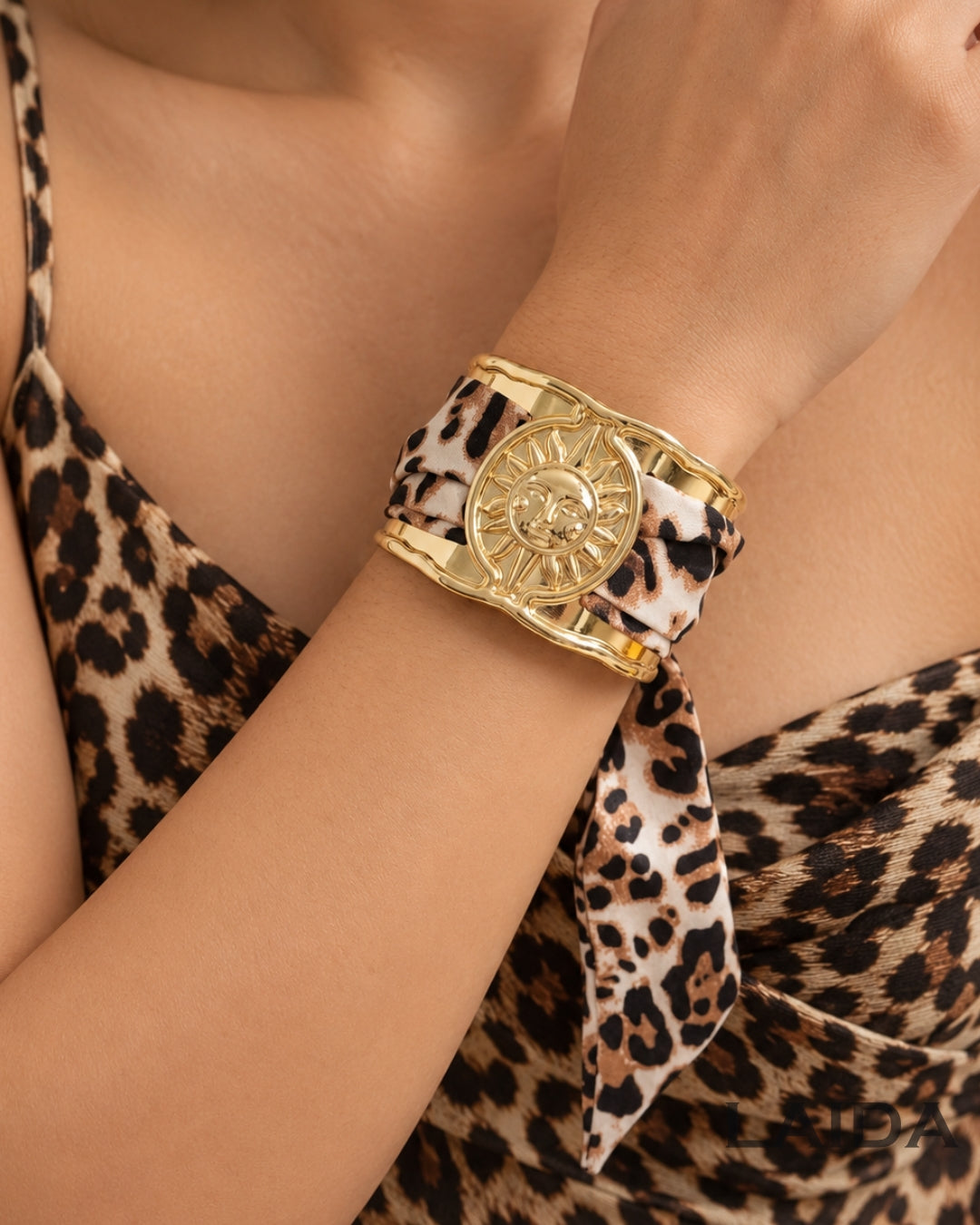 Animal Print Gold Plated Sun Scarf Bracelet