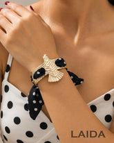 Black Polka Dot Golden Bird Scarf Bracelet