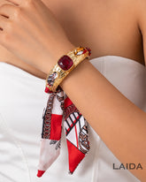Golden Red Rhinestone Studded Scarf Bracelet