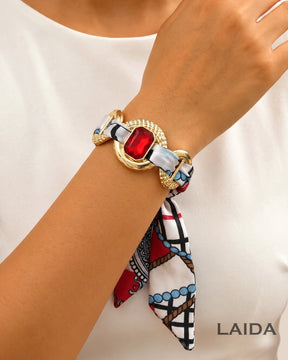 Retro Red Rhinestone Studded Scarf Bracelet