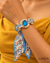 Retro Blue Rhinestone Studded Scarf Bracelet