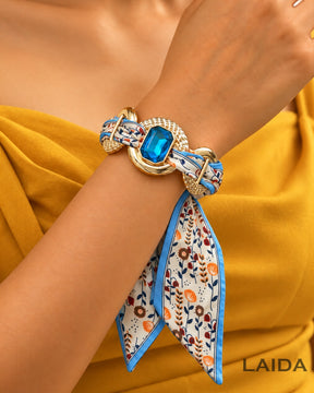 Retro Blue Rhinestone Studded Scarf Bracelet