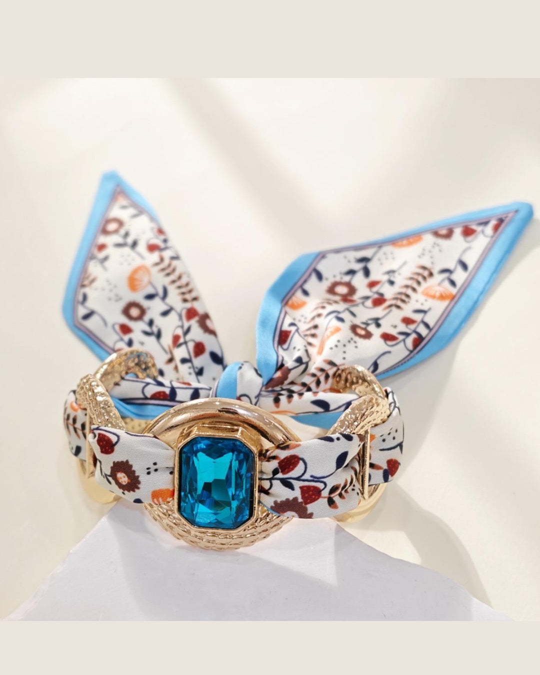 Retro Blue Rhinestone Studded Scarf Bracelet