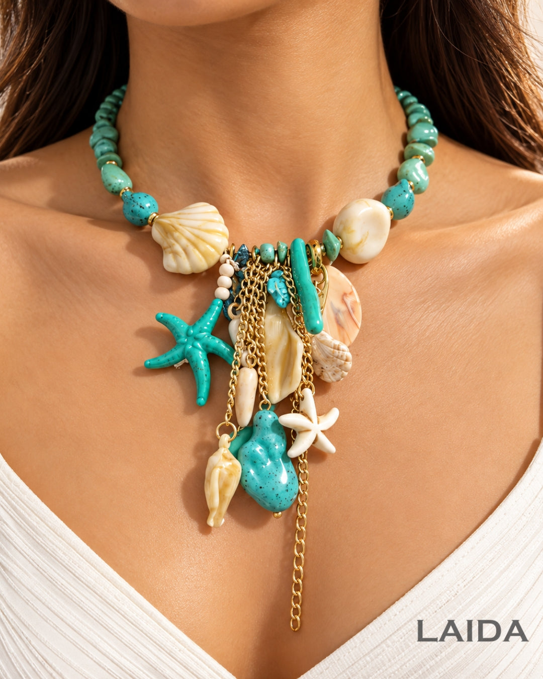 Turquoise Ocean Beach Charm Necklace