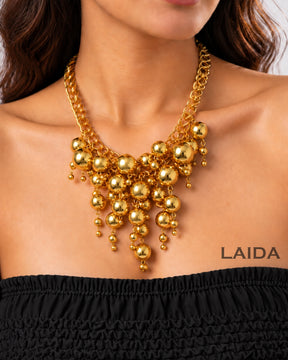 Golden Ball Bead Curb Chain Statement Necklace