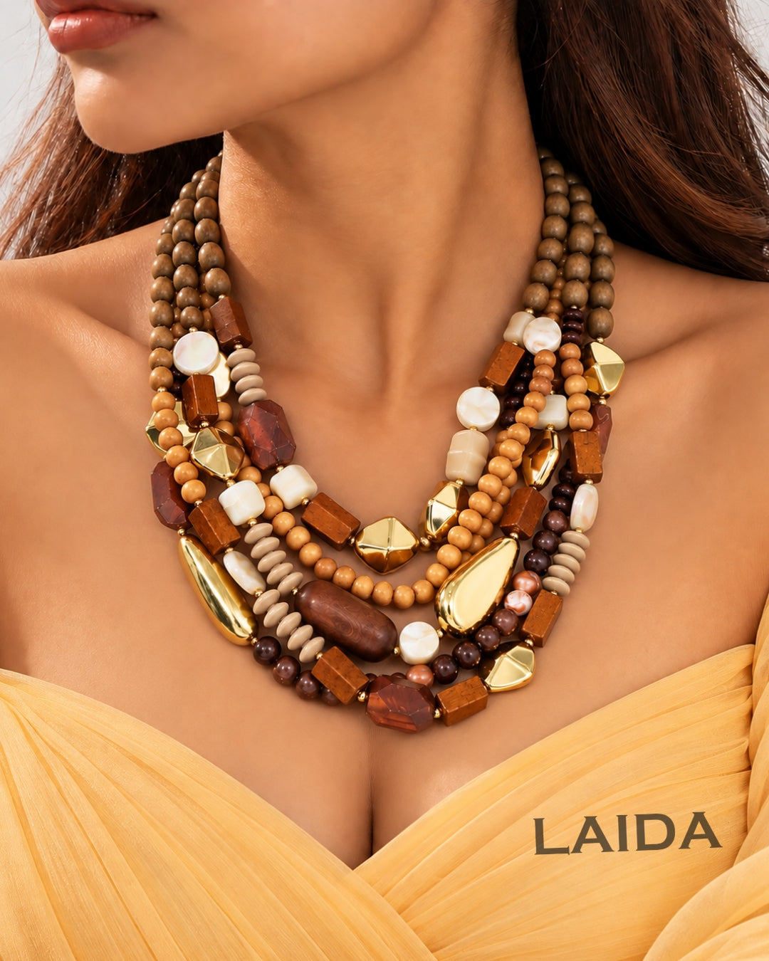 Retro Multi- Layered Wooden Bead Necklace
