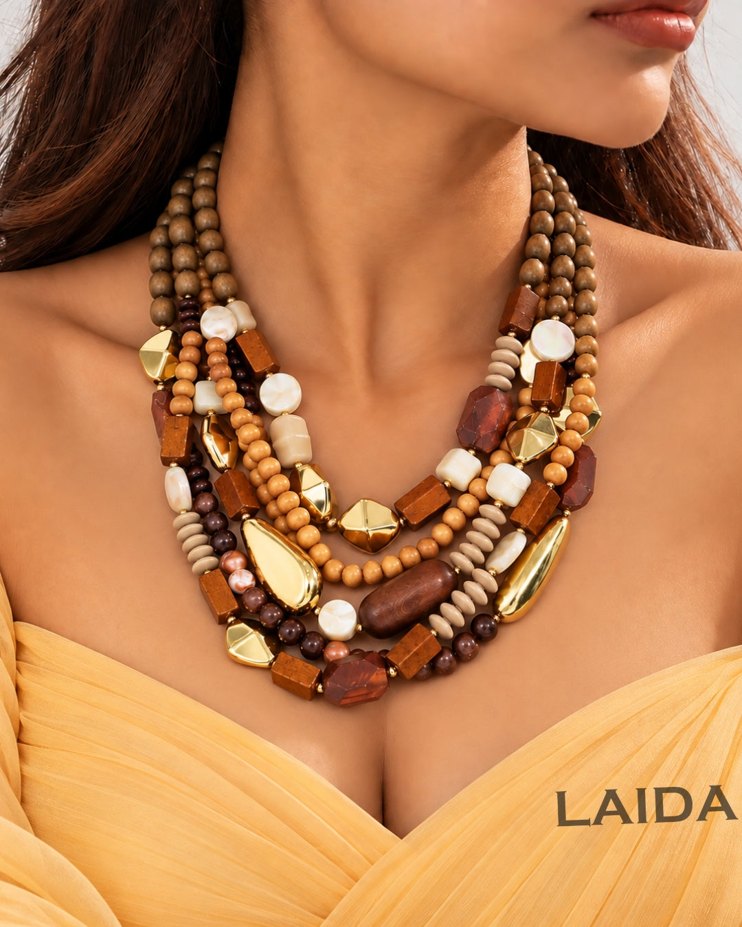 Retro Multi- Layered Wooden Bead Necklace