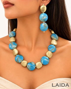 Turquoise Gemstone Statement Necklace With Earrings
