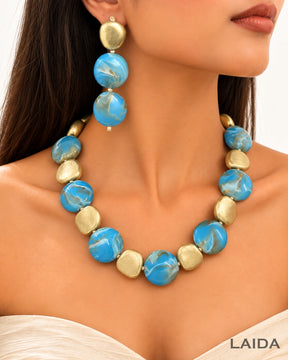 Turquoise Gemstone Statement Necklace With Earrings