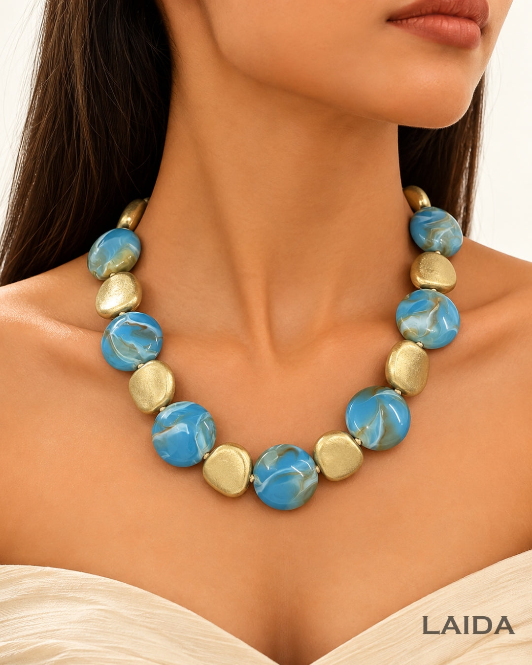 Turquoise Gemstone Statement Necklace With Earrings