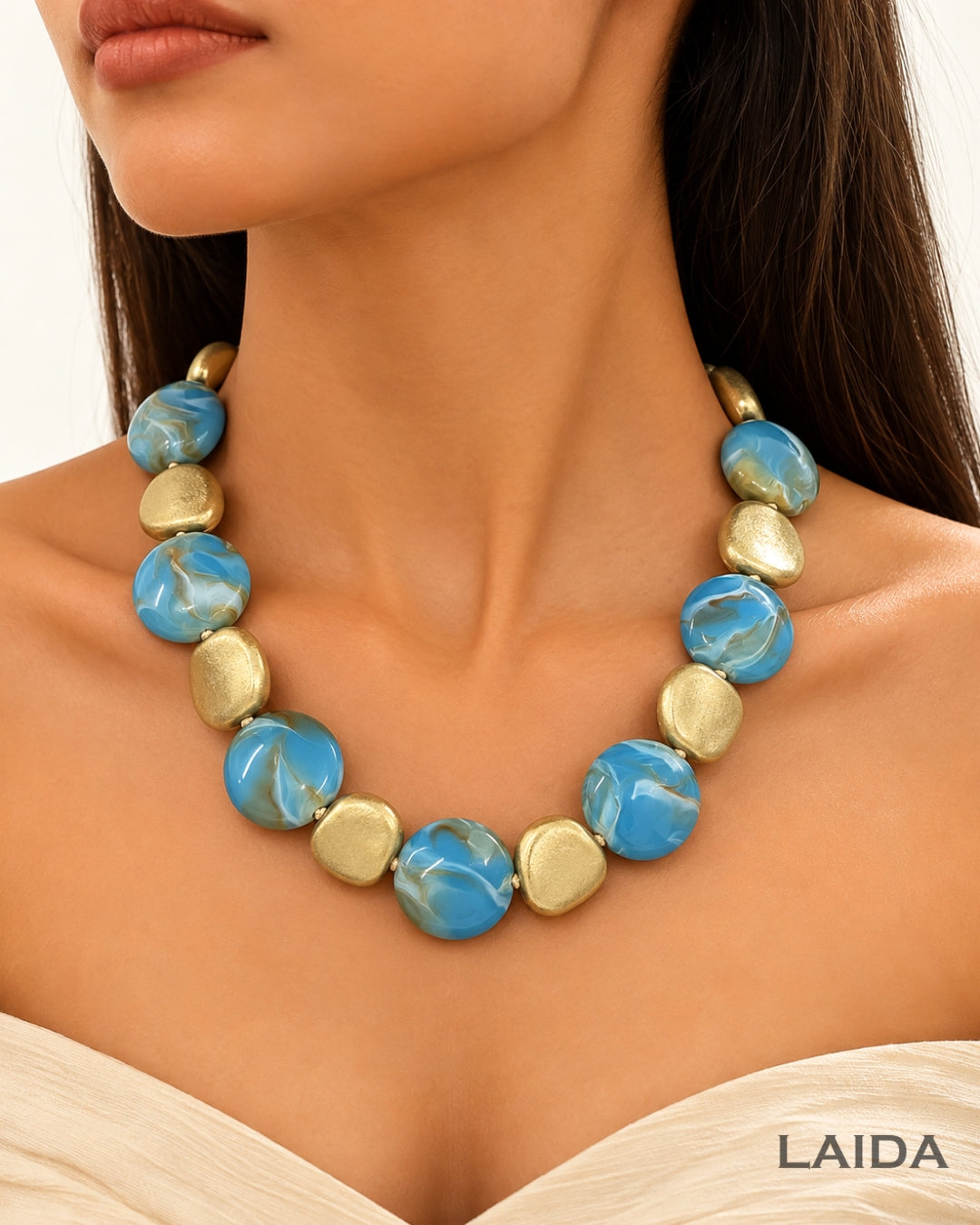 Turquoise Gemstone Statement Necklace With Earrings