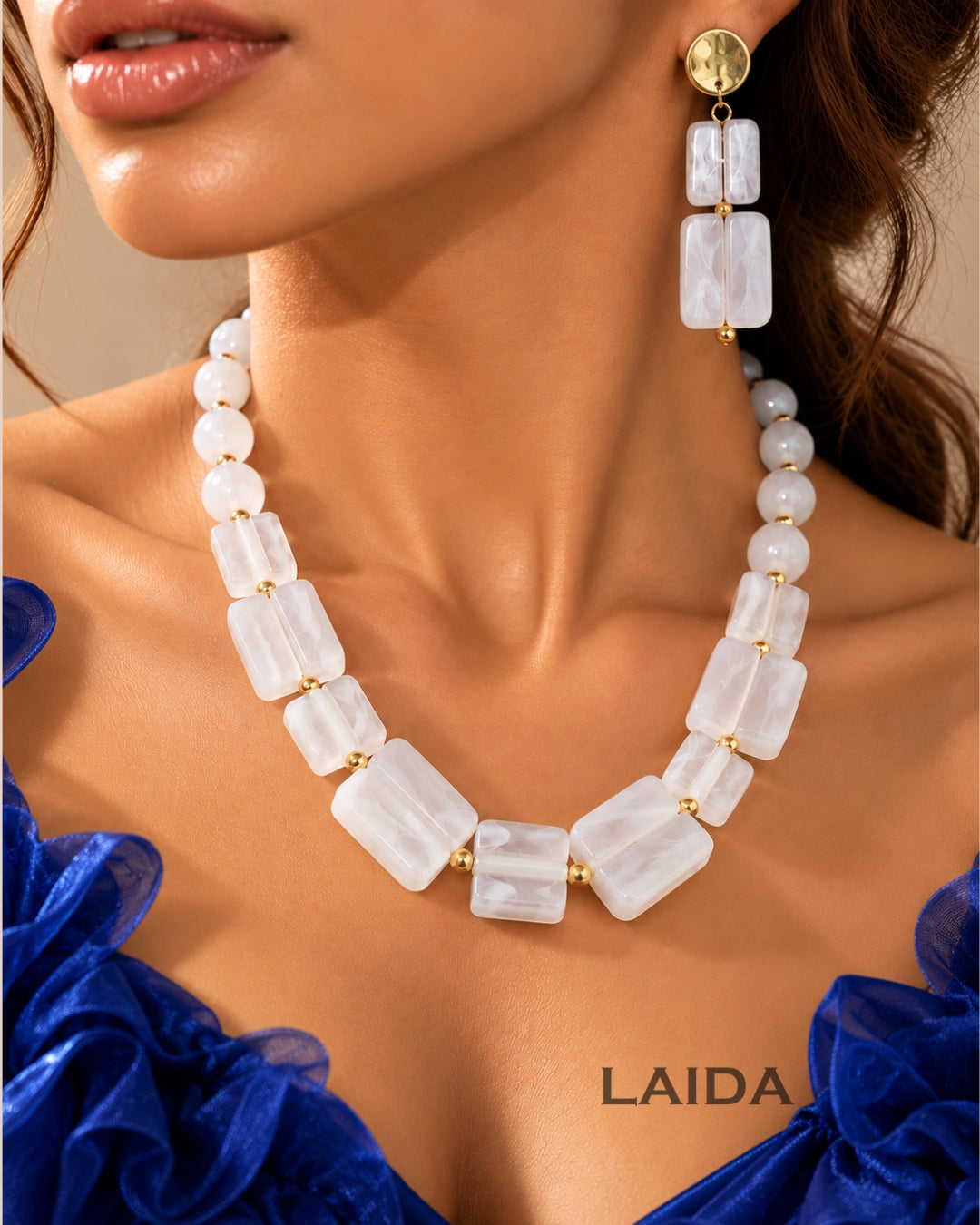 White Acrylic Statement Necklace With Earrings