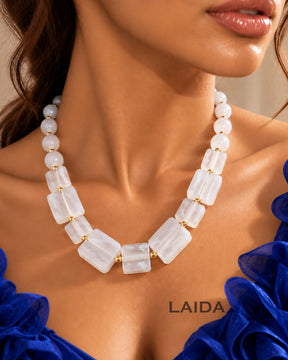 White Acrylic Statement Necklace With Earrings