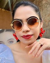 Brown Round Rhinestone Studded Sunglasses