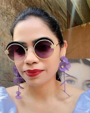 Purple Round Rhinestone Studded Sunglasses