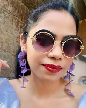 Purple Round Rhinestone Studded Sunglasses
