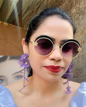 Purple Round Rhinestone Studded Sunglasses
