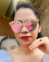 Rainbow Pearl Rhinestone Flower Studded Sunglasses