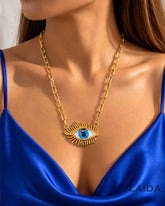 Vintage Blue Evil Eye Golden Lashes Pendant Necklace