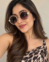Animal Print Round Rhinestone Studded Sunglasses