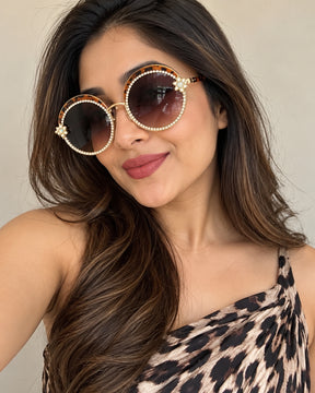 Animal Print Round Rhinestone Studded Sunglasses