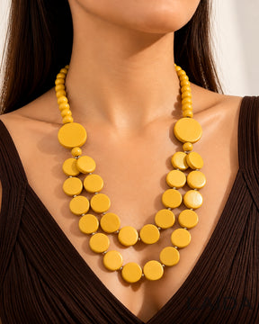 Two - Layered Yellow Wooden Necklace