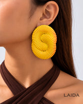 Yellow Twisted Ripple Drop Earrings