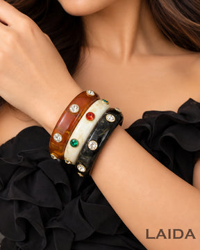 Resin Rhinestone - studded Acrylic Bangle Bracelet