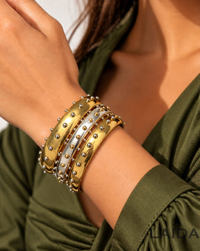 Vintage Two Tone Rivet Studded Bracelet Stack
