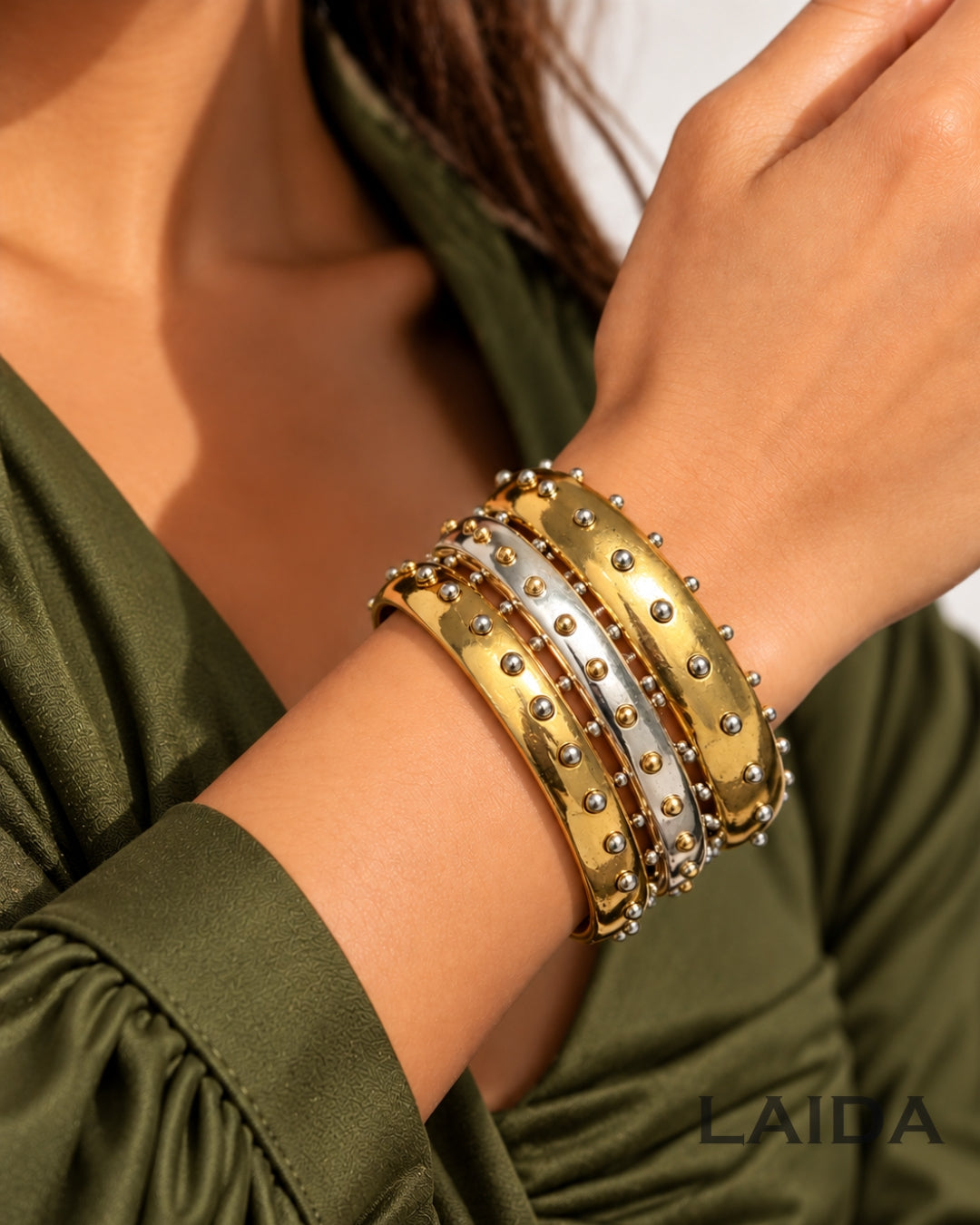 Vintage Two Tone Rivet Studded Bracelet Stack