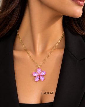 Pink Crystal Flower Pendant