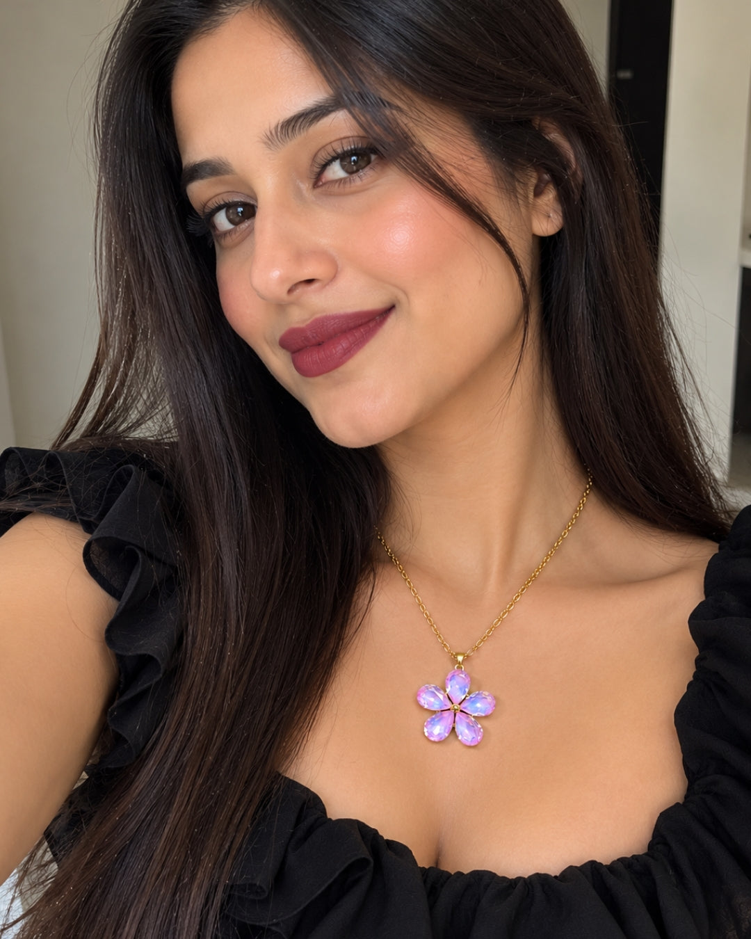 Purple Crystal Flower Pendant