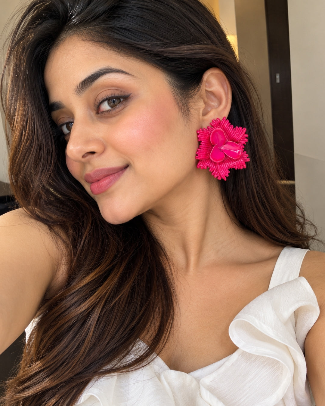 Pink Chunky Flower Stud Earrings