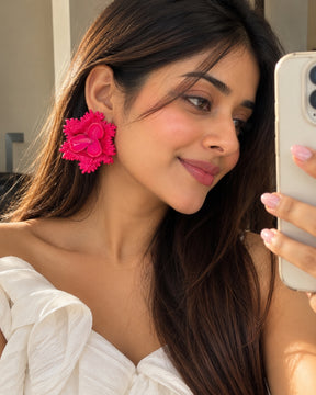 Pink Chunky Flower Stud Earrings
