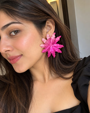 Pink Glossy Flower Stud Earrings