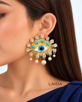 Vintage Blue Evil Eye Pearl Stud Earrings