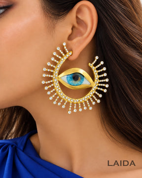 Vintage Big Blue Evil Eye Rhinestone Stud Earrings