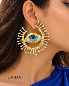 Vintage Big Blue Evil Eye Rhinestone Stud Earrings