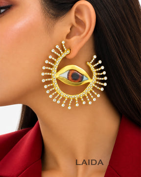 Vintage Big Brown Evil Eye Rhinestone Stud Earrings