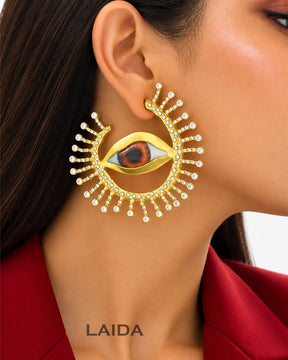 Vintage Big Brown Evil Eye Rhinestone Stud Earrings
