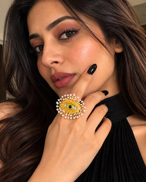 Golden Yellow Evil Eye Crystal Finger Ring