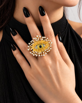 Golden Yellow Evil Eye Crystal Finger Ring