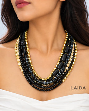 Black Multi Layered Beaded Necklace