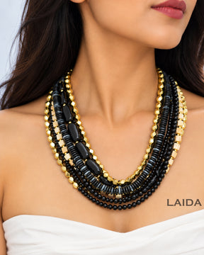 Black Multi Layered Beaded Necklace