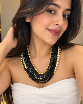 Black Multi Layered Beaded Necklace