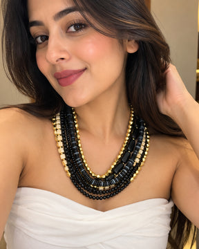 Black Multi Layered Beaded Necklace