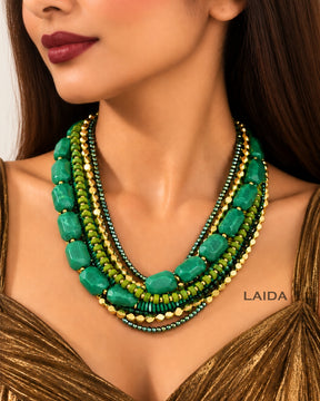 Green Multi Layered Beaded Necklace