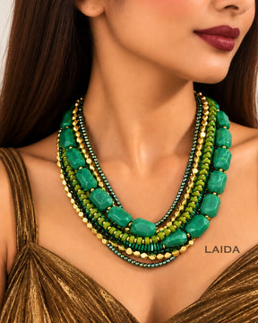 Green Multi Layered Beaded Necklace