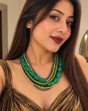 Green Multi Layered Beaded Necklace