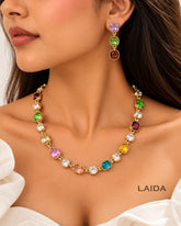 Multicolor Crystal Statement Necklace With Earrings